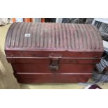 A vintage painted domed top tin trunk, width 61cm, depth 42cm, height 44cm