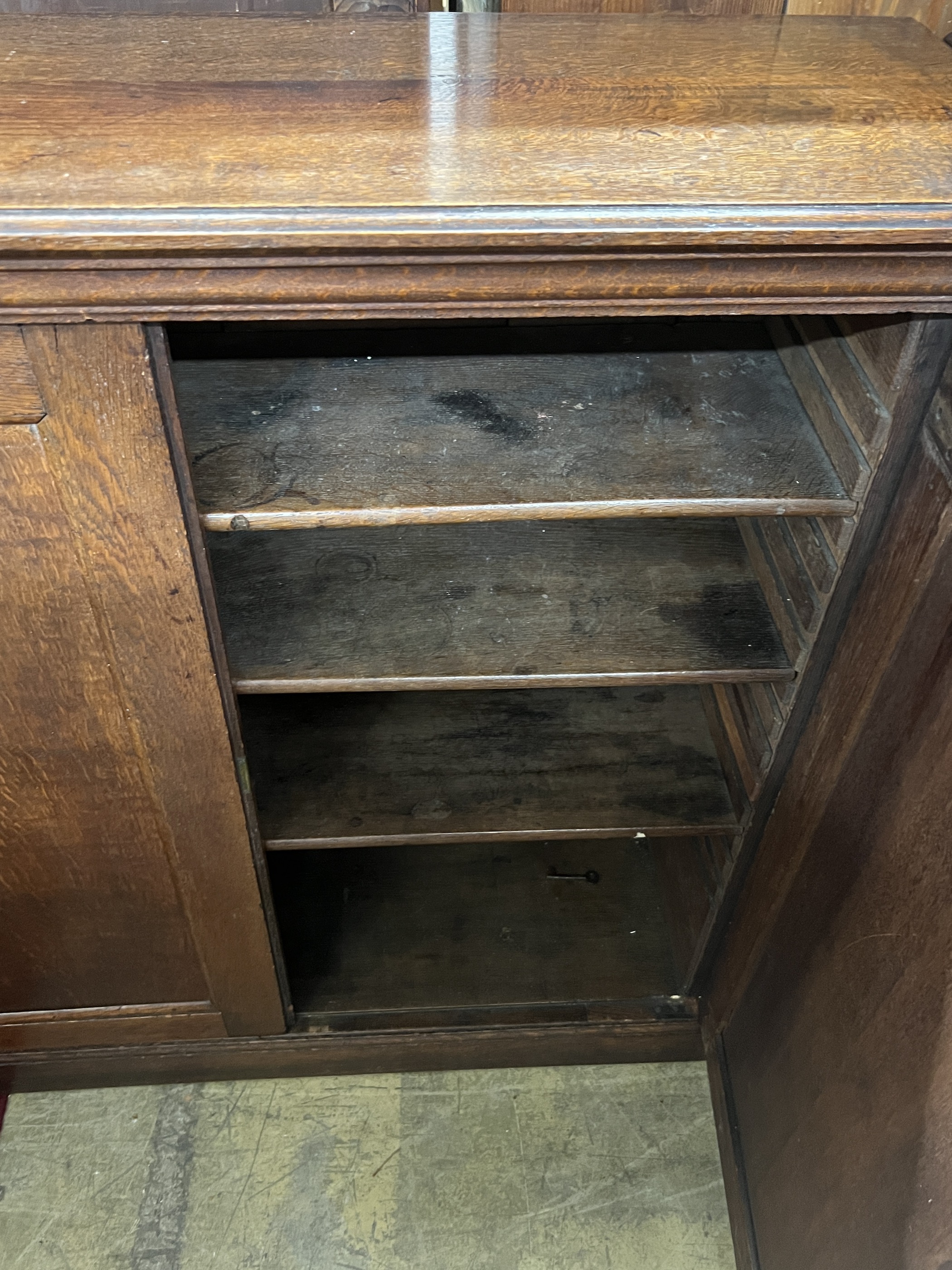 A George III oak two door side cabinet, (adapted) width 100cm, depth 32cm, height 102cm - Image 3 of 3