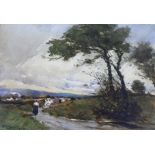 George Neil (Scottish), early 20th century watercolour, country lane with cattle, signed and