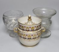 Two Victorian cut glass bowls and an ice pail