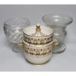 Two Victorian cut glass bowls and an ice pail