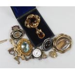 A cased Victorian pinchbeck pendant brooch, together with a group of assorted Victorian and later