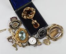 A cased Victorian pinchbeck pendant brooch, together with a group of assorted Victorian and later