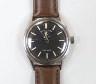 A gentleman's steel Favre-Leuba Sea-King wrist watch, with centre seconds, diameter 3cm