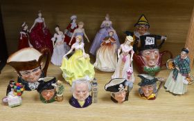 Collection of Royal Doulton, Coalport, Royal Worcester etc. figurines and small character jugs