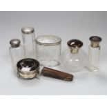 A George V tortoiseshell pique and silver trinket casket, 6cm, two tortoiseshell pique mounted glass
