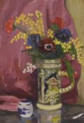 20th century English School, oil on board, Still life of flowers and vessels, housed in an ornate
