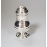 A George I Britannia standard silver baluster muffineer, makers mark rubbed, London 1721, 8.5cm,