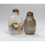 A Chinese agate snuff bottle and an internally painted snuff bottle, the largest 8cm high