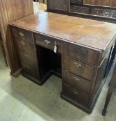 A 19th century Continental mahogany kneehole desk, length 105cm, depth 55cm, height 80cm