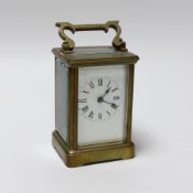 A French carriage timepiece with enamel dial, 15cm high
