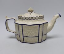 An early 19th century Castleford style feldspathic stoneware teapot with sliding lid cover, 16cm