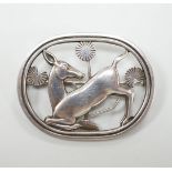 A Georg Jensen sterling kneeling deer brooch, no.256, 4.5cm, boxed