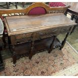 A small Jacobean revival oak low potboard dresser, width 116cm, depth 43cm, height 73cm