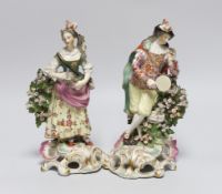 Two 18th century Derby ceramic musicians, 21cm