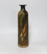 A stoneware bottle vase with wood ash glaze, possibly by Alton Pottery, 32cm high