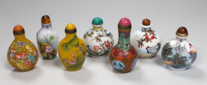 Seven Chinese enamelled glass bottles, tallest 9cm high