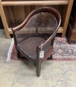 A Regency caned mahogany tub framed child's chair, width 38cm, height 58cm