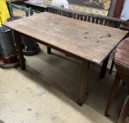 A late 19th / early 20th century French rectangular oak kitchen table, length 140cm, depth 84cm,