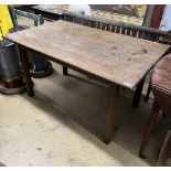 A late 19th / early 20th century French rectangular oak kitchen table, length 140cm, depth 84cm,