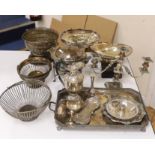 A quantity of mixed plate including a tray two baskets, candelabra , Tarzan etc