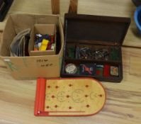 A quantity of Meccano, Dinky toys and a bagatelle board