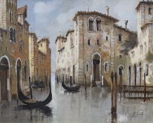 Guido Borelli (Italian b.1952), oil on canvas, Venetian canal with gondolas 49.5 x 39.5cm