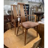 A set of five mid century Niels Koefoed Danish teak 'Eva' dining chairs, two with arms, width