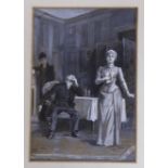 19th century English School, heightened monochrome watercolour, book illustration Three figures in