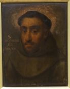 Continental School, oil on board, St Anthony of Padua, inscribed, 25 x 20cm