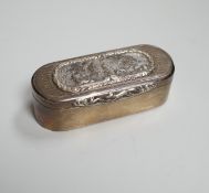 A William IV engine turned silver snuff box, the lid decorated with a panel of stags and hounds in