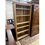 A contemporary ash open bookcase, width 96cm, depth 31cm, height 201cm