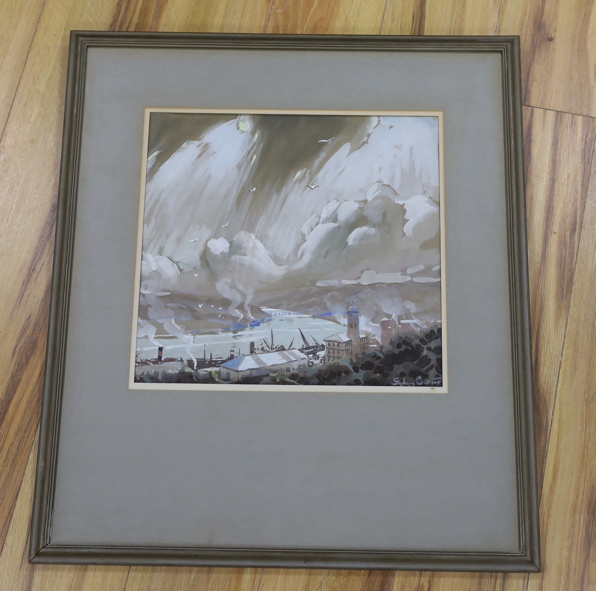 Sydney Carter (South African 1874-1945), gouache, Industrial river landscape, signed, 39 x 37cm - Image 2 of 3