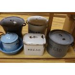 A quantity of enamelled kitchenalia