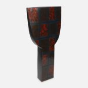 A Peter Moss sculptural flat vase in red and black, 57cm high