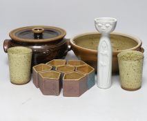A group of stoneware items, studio pottery, including a mixing bowl by Richard Batterham