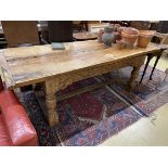 A 17th century and later oak refectory dining table, length 222cm, depth 85cm, height 77cm