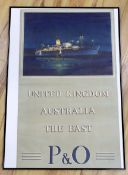 A P & O poster, United Kingdom, Australia and The East, framed, 99cm x 60cm