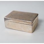 A George VI plain rectangular silver cigarette box with initials MJL, Mappin & Webb, London 1945,