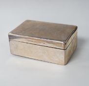 A George VI plain rectangular silver cigarette box with initials MJL, Mappin & Webb, London 1945,