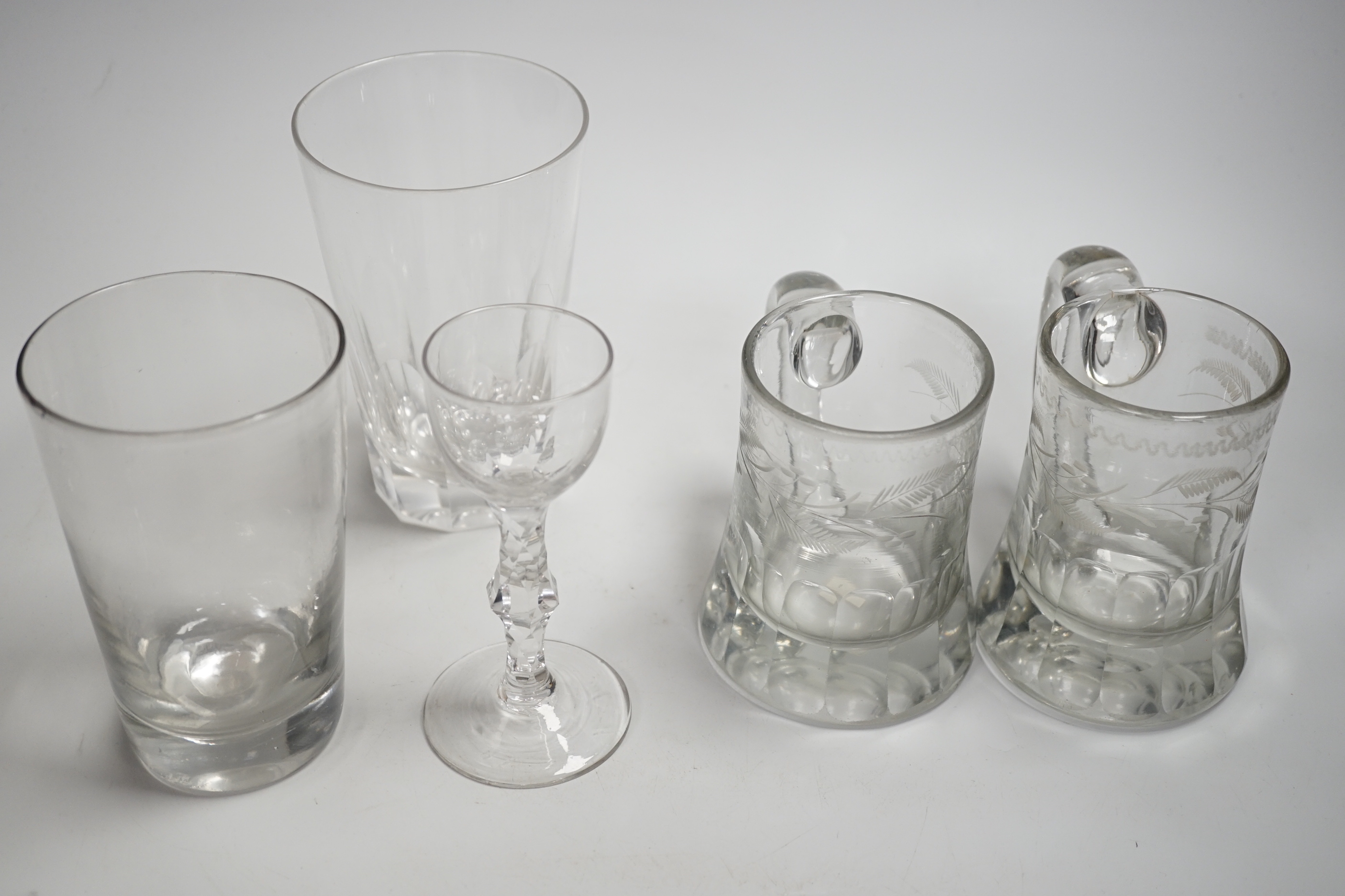 A pair of Victorian pub tankards, engraved with floral motifs and one acid etched with HALF PINT - Image 4 of 5