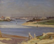 Meredith Watling (20th century) Impressionist oil on board, 'Oulton Broad looking towards Yarmouth',