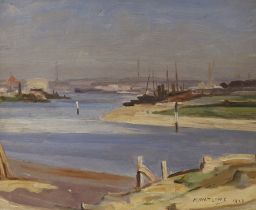 Meredith Watling (20th century) Impressionist oil on board, 'Oulton Broad looking towards Yarmouth',