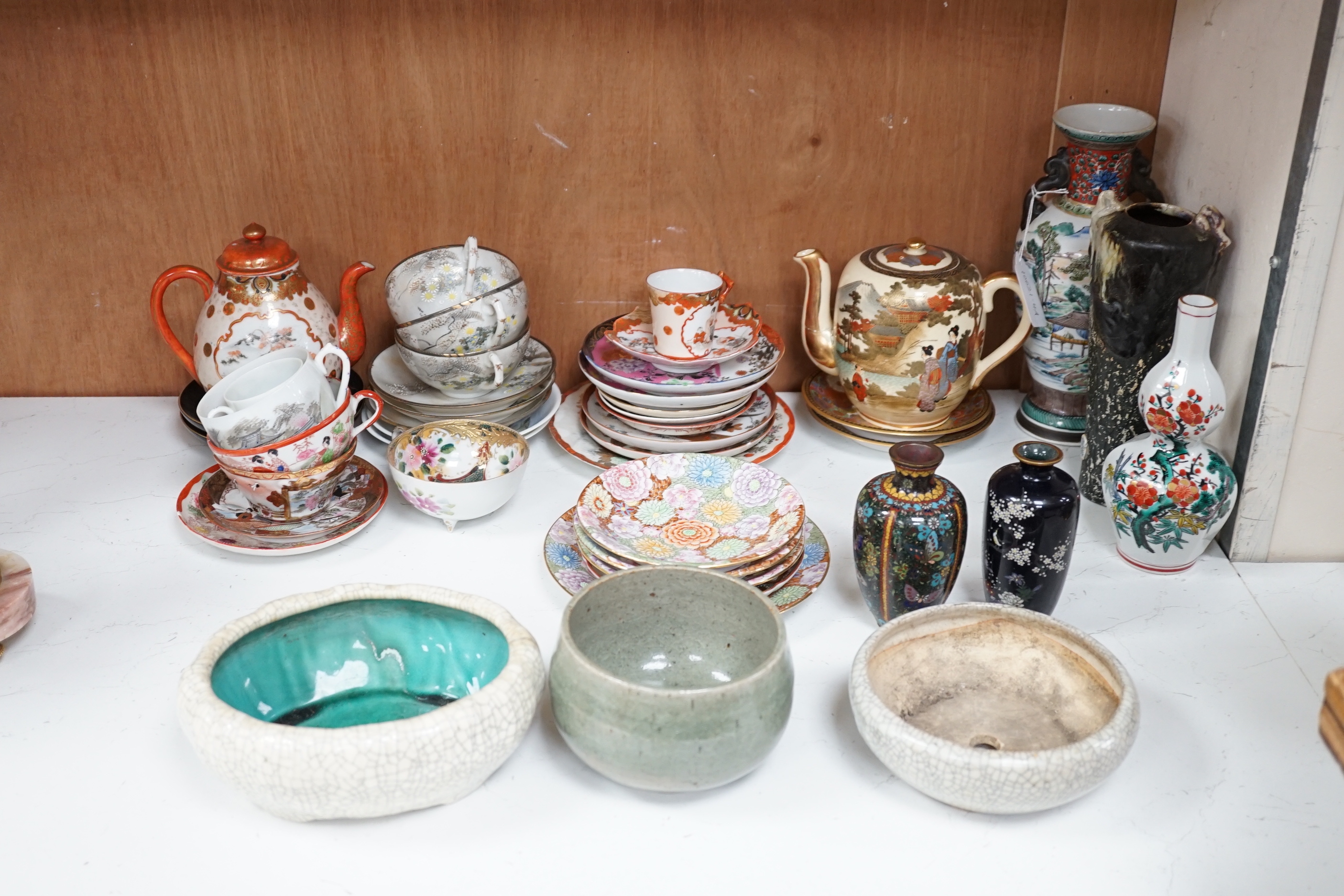 A group of various Japanese ceramics to include kutani and egg shell teawares, a Chinese crackle - Image 2 of 11