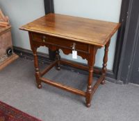 An 18th century and later rectangular walnut and oak side table, width 76cm, depth 49cm, height