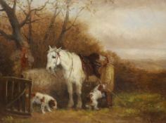 William Shayer (1787-1879) oil on board, Horse and figures before a landscape, signed, 22 x 17cm