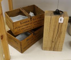 Wooden ware, an Usher &Gleed Fine Foods box and a Brice Bross, Billingate Market box, together