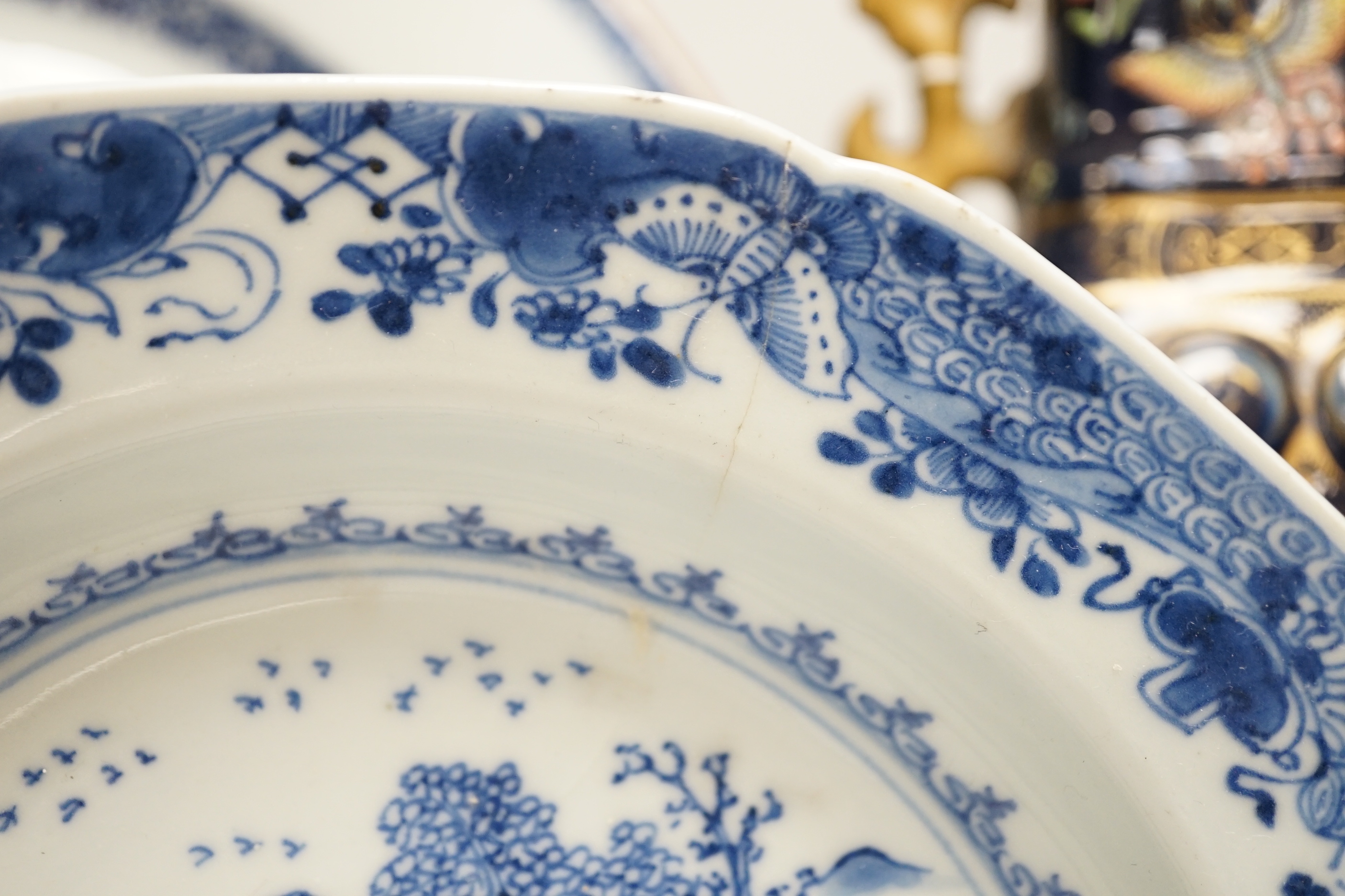 An 18th century Chinese export blue and white charger, a similar soup bowl and a late 19th century - Image 3 of 11