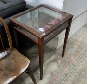 An Edwardian style mahogany bijouterie table, width 54cm, depth 49cm, height 72cm