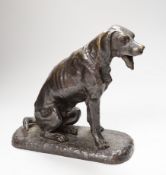 A late 19th century bronze hound with an articulated mouth, 26cm high